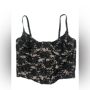 White Fox Black Floral Lace Back Zip Mystic Femenine Corset Top Womens Size M